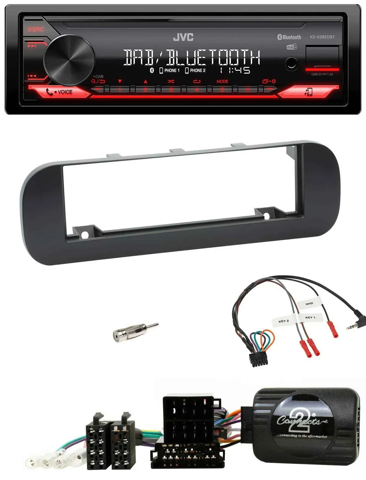 JVC Bluetooth USB DAB Lenkrad Autoradio für Fiat Panda 2012-2020 schwarz