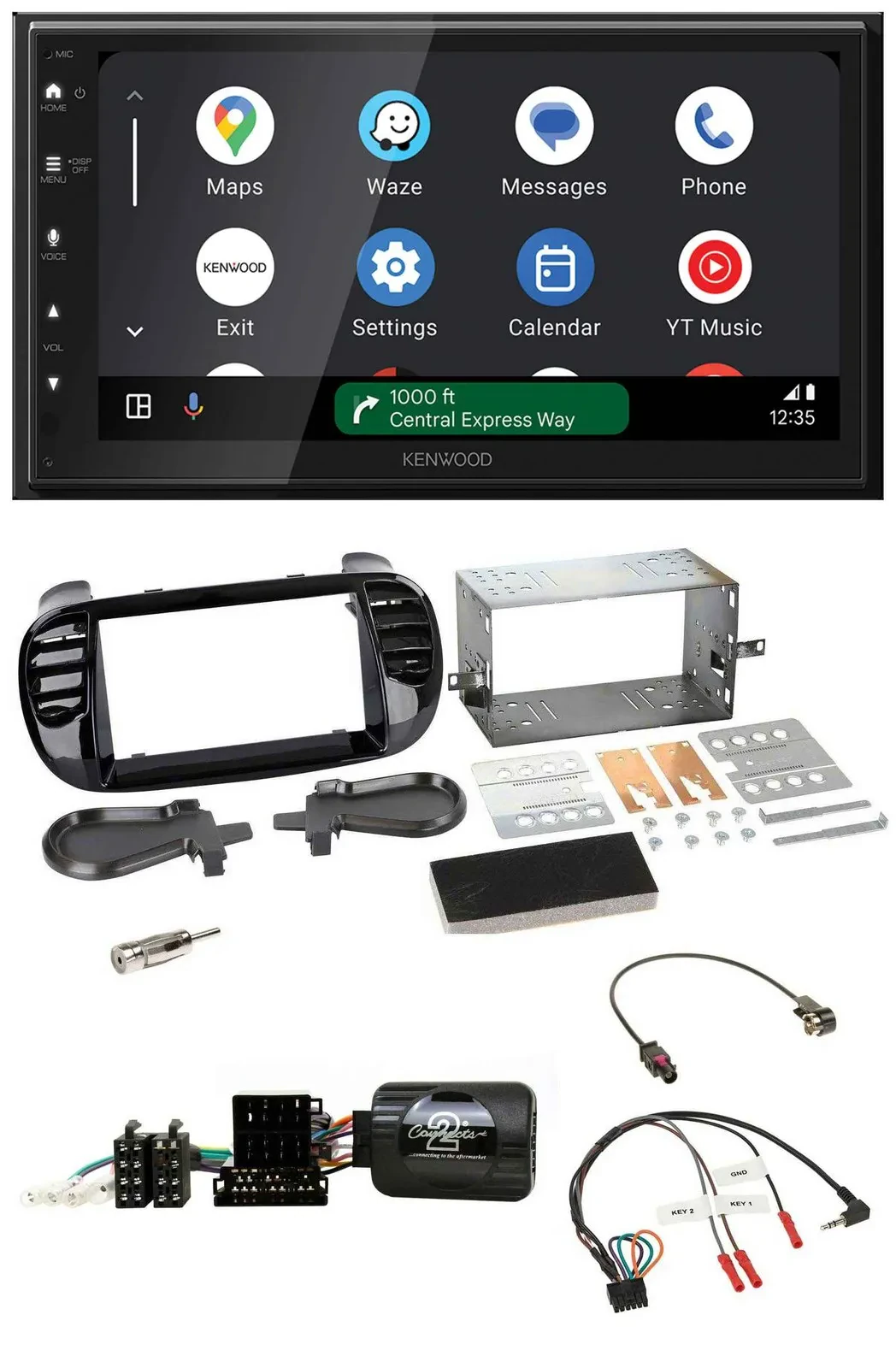 Kenwood DAB Bluetooth USB Lenkrad 2DIN Autoradio für Fiat 500 Fakra 08-15 schwar