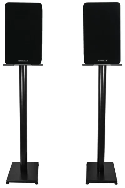 Pair Rockville RockShelf 58B Black 5.25" Home Bookshelf Speakers w/37" Stands