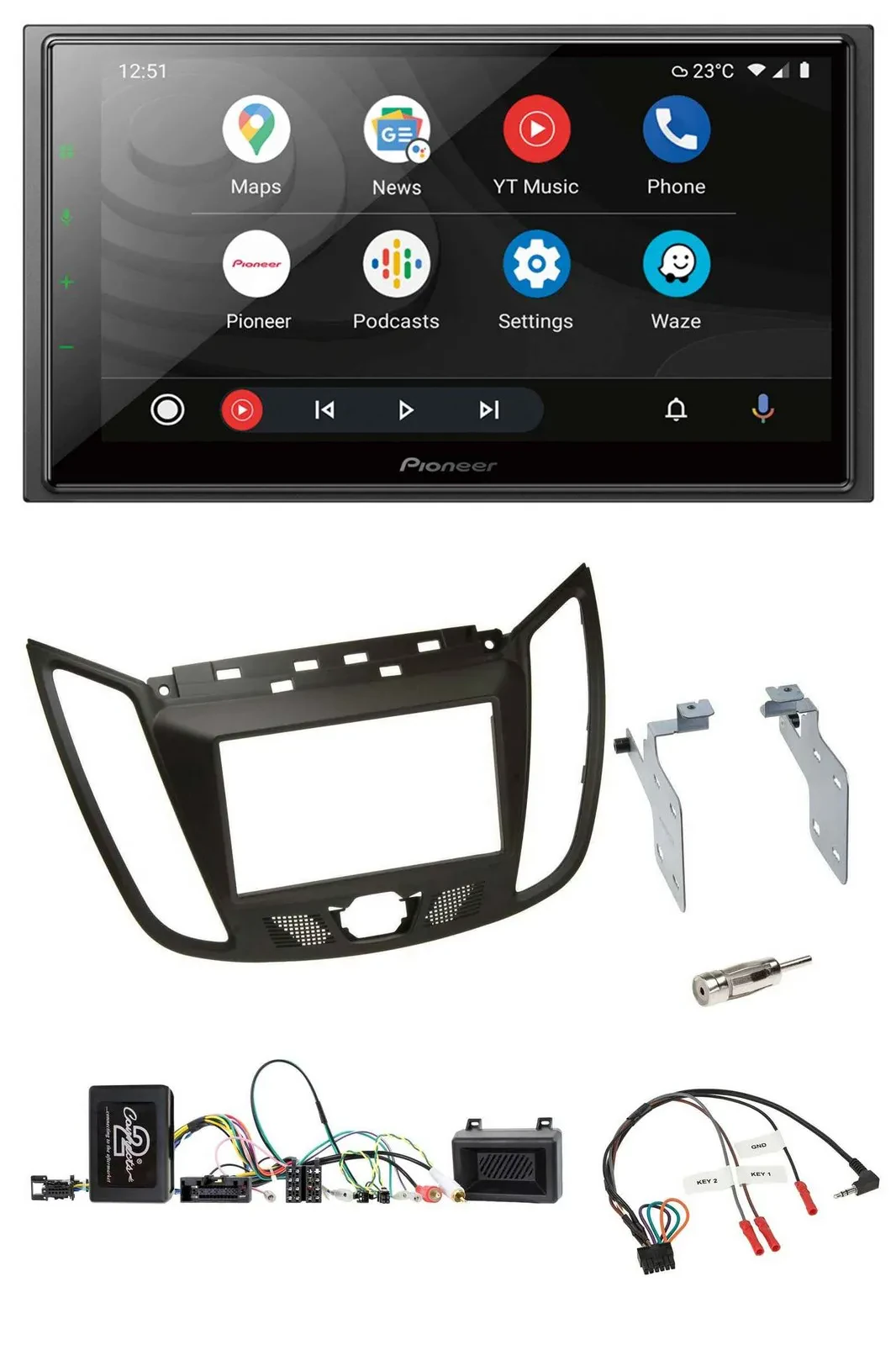 Pioneer USB 2DIN DAB Lenkrad Bluetooth Autoradio für Ford C-Max ab 11 braun