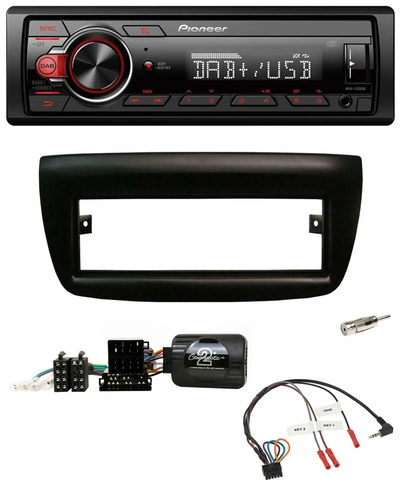 Автомагнитола Pioneer 1-DIN, DAB, USB, поддержка MP3, для Fiat Doblo 2012–2015, черный, совместима с кнопками на руле