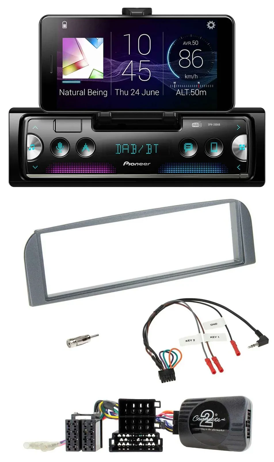 Pioneer USB Lenkrad Bluetooth DAB Autoradio für Alfa 147 GT 2007-2010 anthrazit