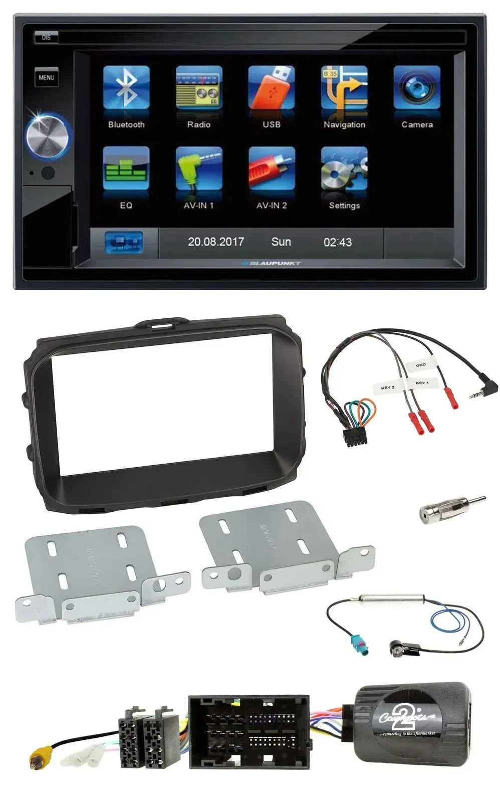 Blaupunkt 2DIN Bluetooth TMC USB Lenkrad SD Navigation für Alfa Giulietta 2013-2