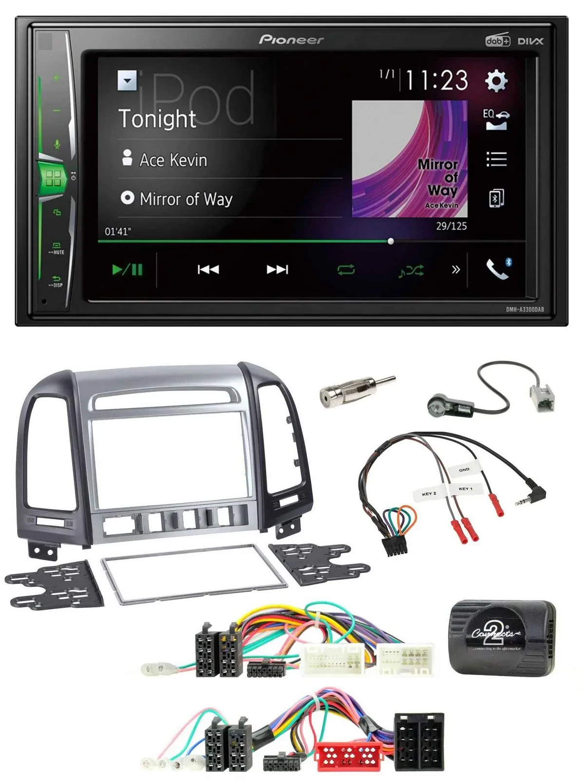 Автомагнитола Pioneer 2-DIN DAB USB Bluetooth для Hyundai Santa Fe 2010–2012 с поддержкой управления на руле