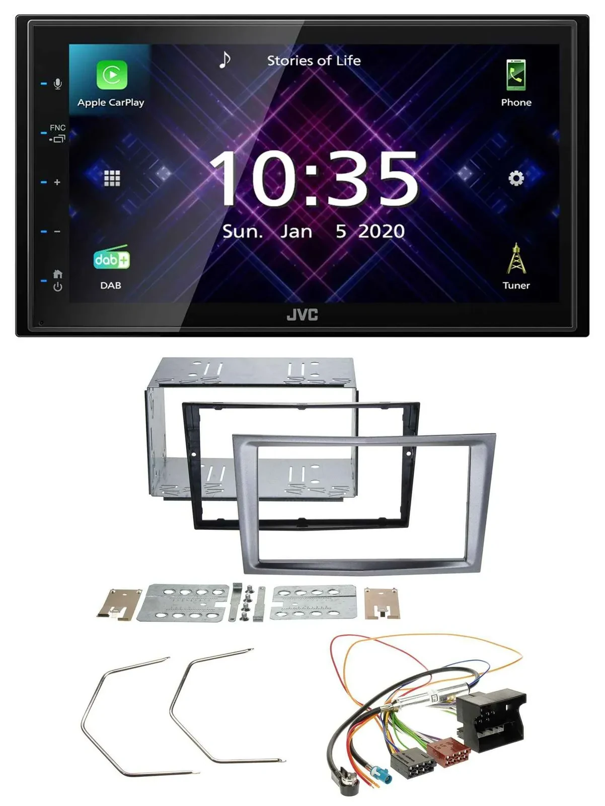 Автомагнитола JVC 2-DIN DAB Bluetooth USB MP3 для Opel Antara/Astra H/Zafira B, угольно-серый