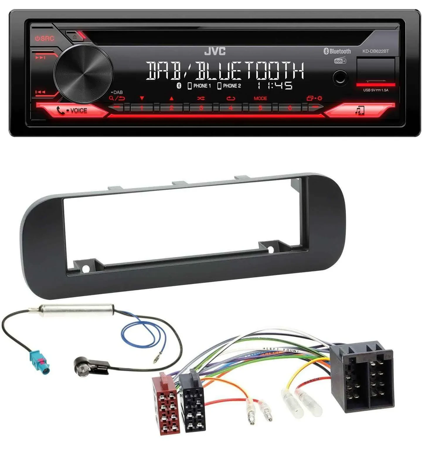 JVC CD DAB USB Bluetooth MP3 Autoradio für Fiat Panda (ab 2012) - schwarz