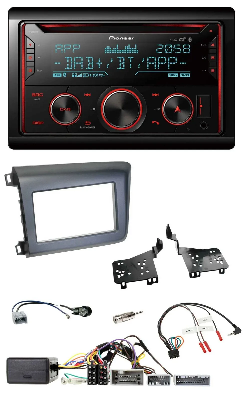 Pioneer 2DIN DAB Lenkrad Bluetooth USB CD Autoradio für Honda Civic US Modelle 2