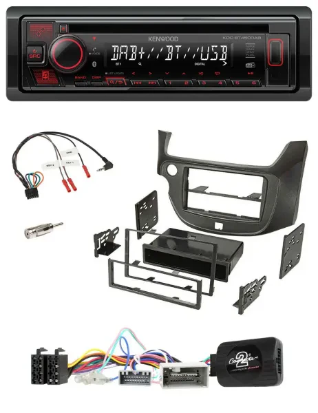 Kenwood Lenkrad CD USB Bluetooth DAB Autoradio für Honda Jazz ab 2014 dunkelgrau