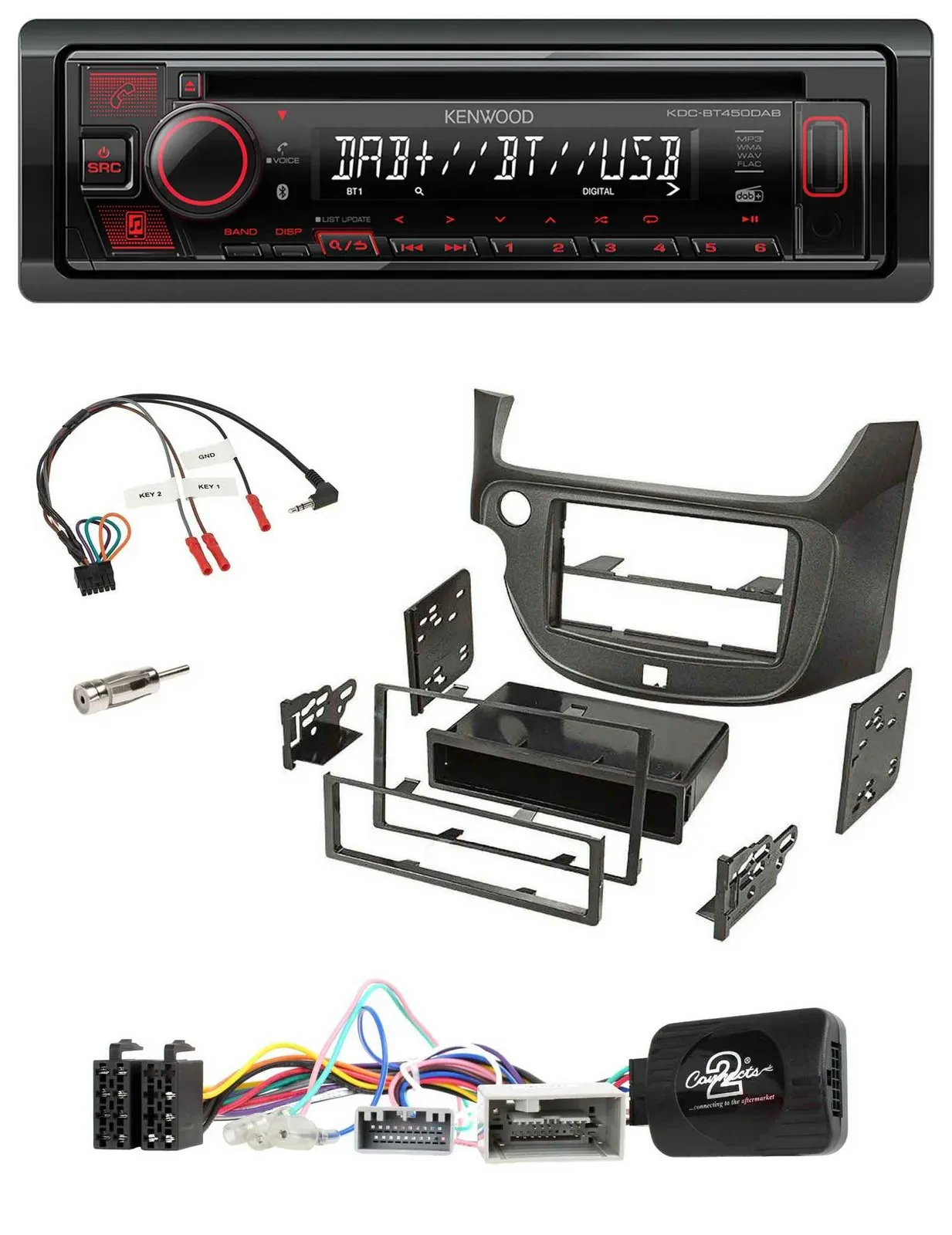 Автомагнитола для Honda Jazz (с 2014) Kenwood CD, USB, Bluetooth, DAB, темно-серая