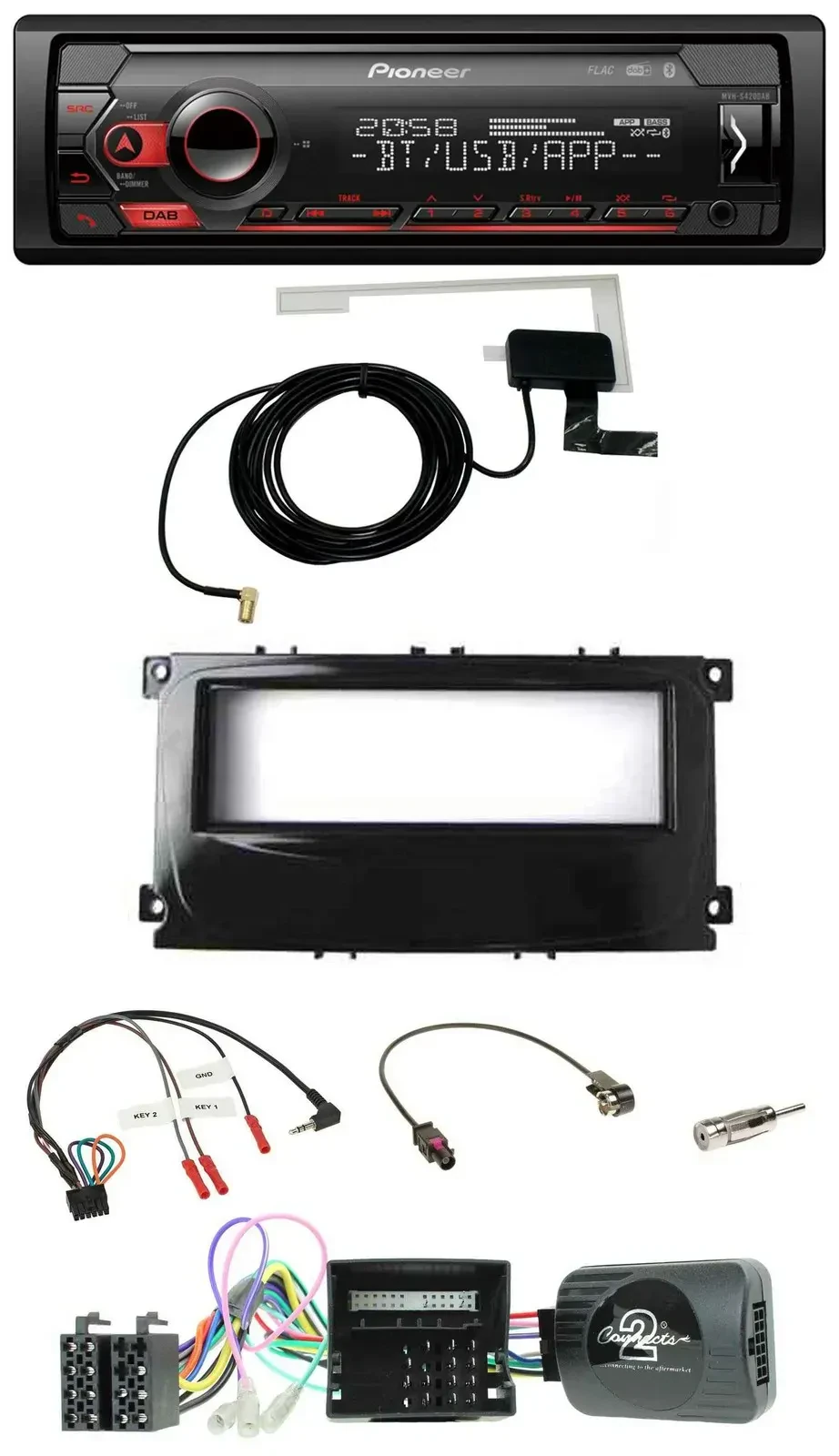 Автомагнитола Pioneer DAB, USB, Bluetooth для Ford Galaxy/Focus/C-Max, совместима с CAN и кнопками на руле