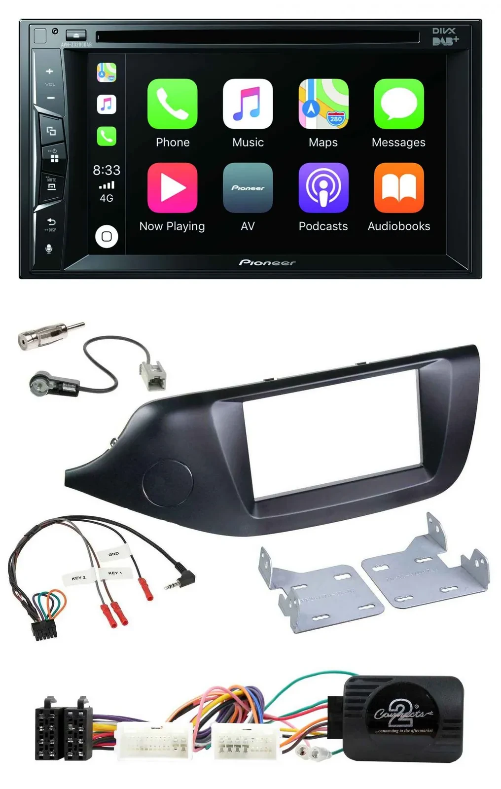 Автомагнитола Pioneer 2-DIN USB DVD Bluetooth DAB для Kia Ceed (с 2012), чёрная
