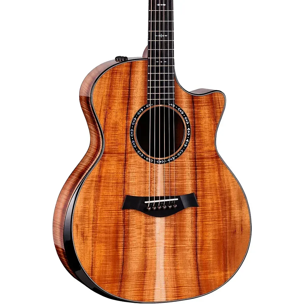 Электроакустическая гитара Taylor Custom Grand Auditorium, гавайская коа AA-Grade, вырез Venetian, V-Class bracing, ES2, 25.5", 1 3/4", 6-струнная, правша, с кейсом