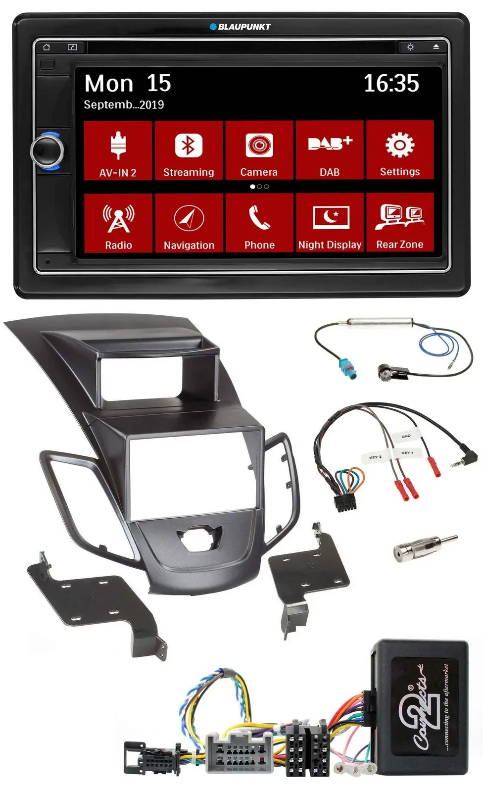 Blaupunkt Bluetooth DAB 2DIN USB DVD Lenkrad Autoradio für Ford Fiesta Display 2