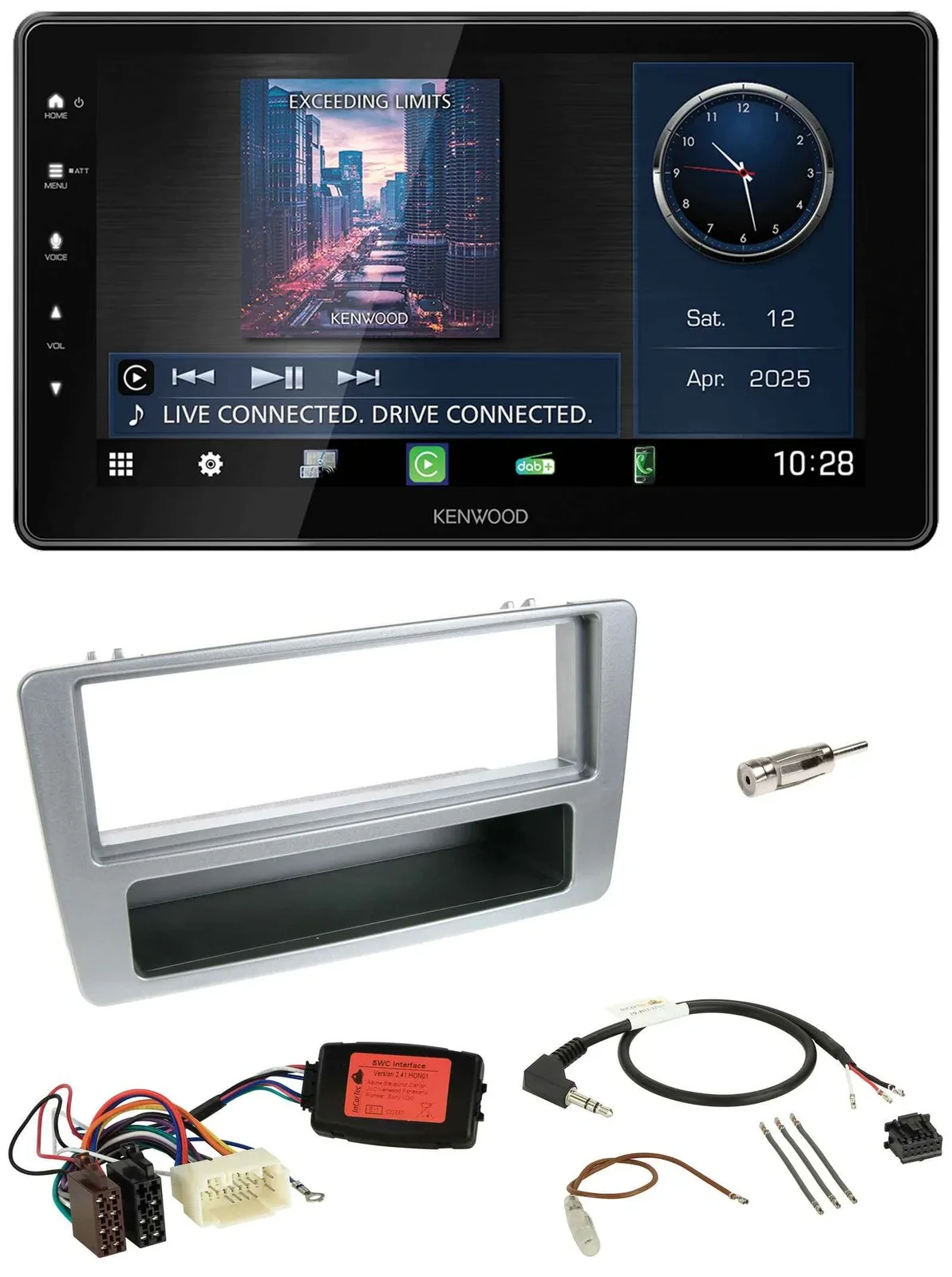Kenwood Lenkrad Bluetooth USB DAB Autoradio für Honda Civic 2001-2003 silber