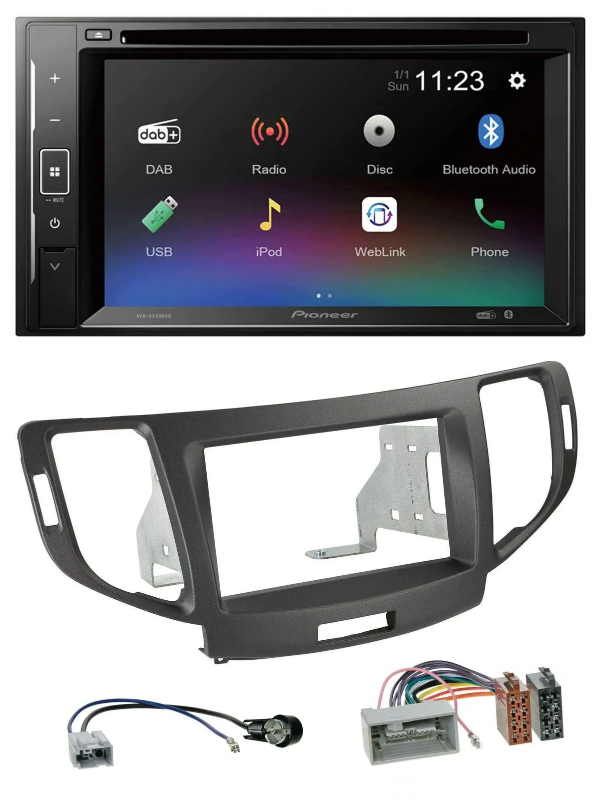 Pioneer Bluetooth MP3 USB 2DIN DAB DVD Autoradio für Honda Accord ab 11 anthrazi