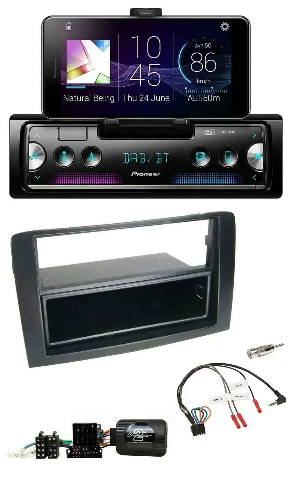 Автомагнитола Pioneer Bluetooth, DAB, USB для Fiat Idea 2006–2012, черная