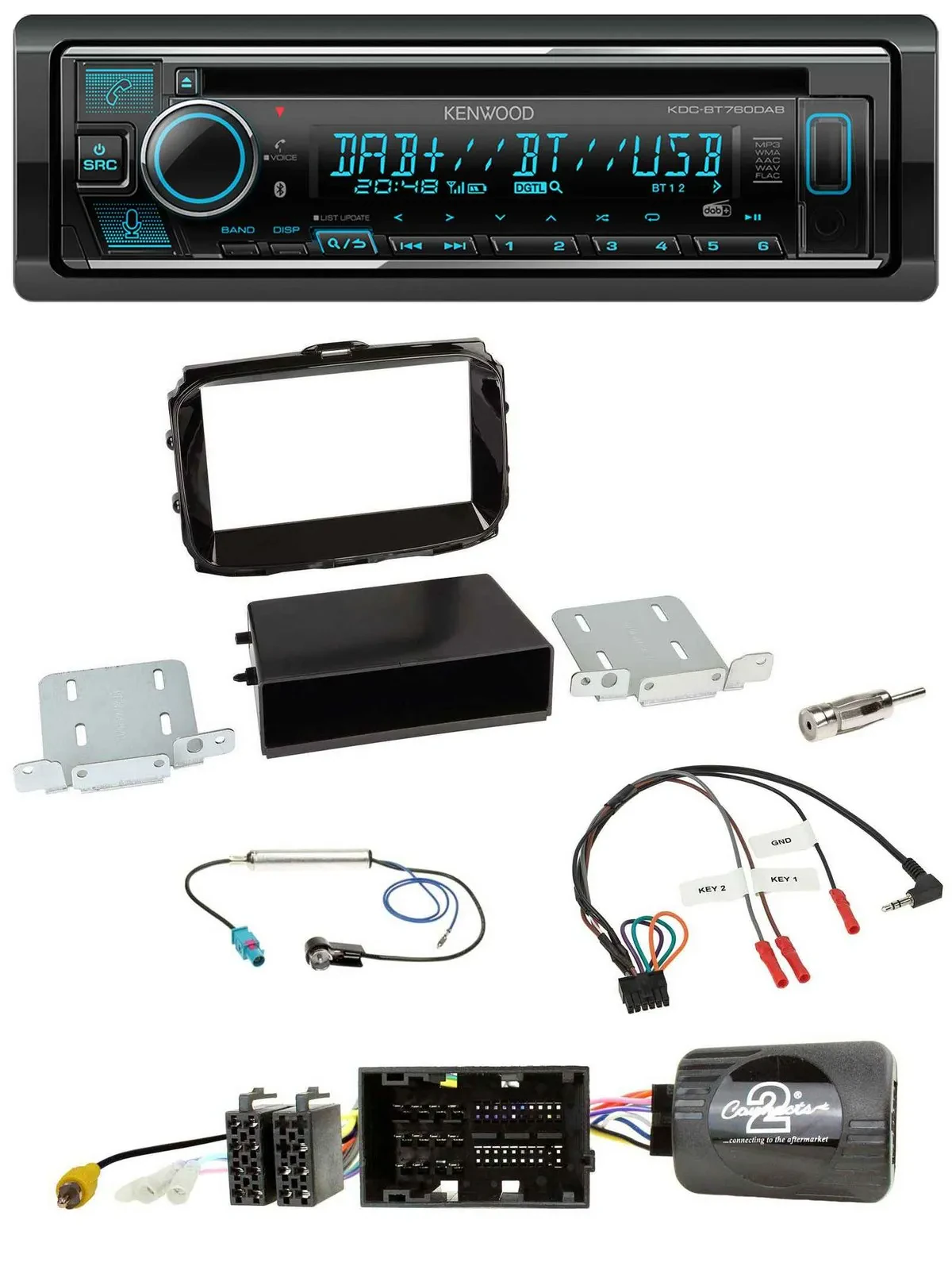 Автомагнитола для Alfa Romeo Giulietta 2013–2021 Kenwood Bluetooth DAB USB CD, цвет Piano Black