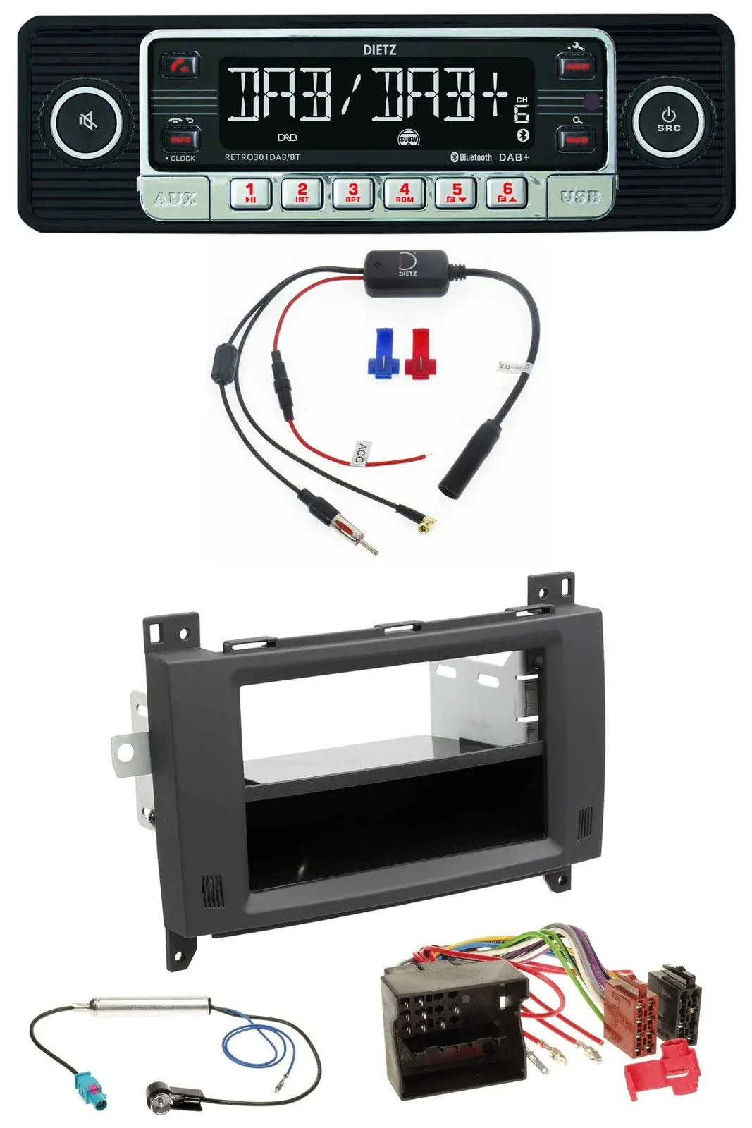 Dietz MP3 DAB Bluetooth USB Autoradio für Mercedes Vito Viano 06-14 Rubbertouch