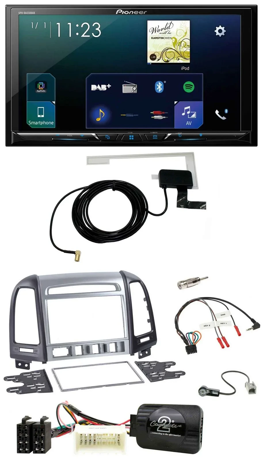Pioneer 2DIN DAB USB Lenkrad Bluetooth Autoradio für Hyundai Santa Fe 4 Schalter
