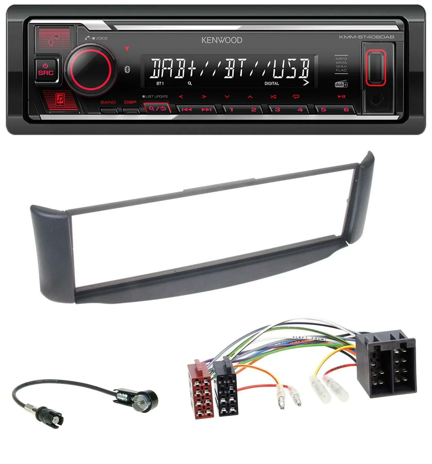 Kenwood MP3 Bluetooth USB DAB Autoradio für Smart ForTwo 450 grau ohne Metallsch