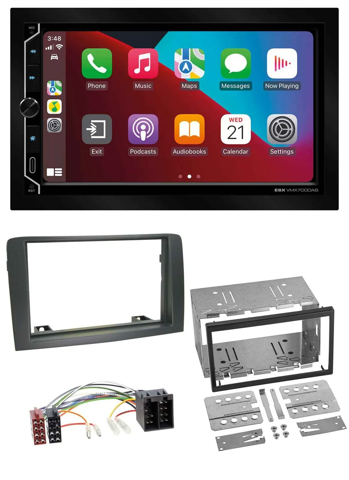 ESX 2DIN DAB USB MP3 Bluetooth Autoradio für Fiat Idea (ab 05) - grau