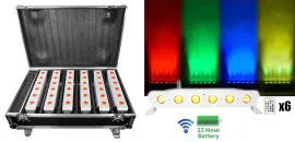 Rockville 6 Battery Powered Rechargeable White Lights+Wireless DMX+Charging Case