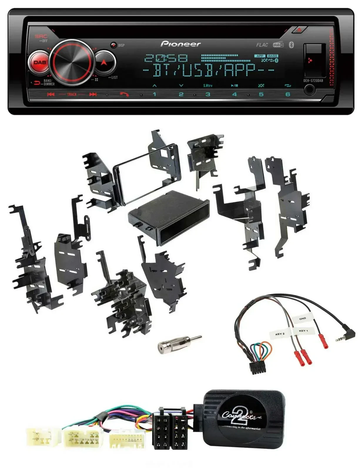 Автомагнитола для Toyota Yaris 2007–2012 Pioneer DAB, CD, Bluetooth, USB, поддержка управления на руле