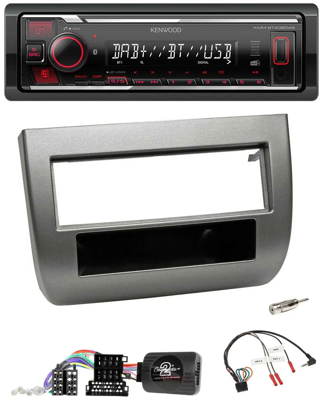 Автомагнитола для Lancia Y (2005–2011) Kenwood Bluetooth, USB, DAB, антрацит