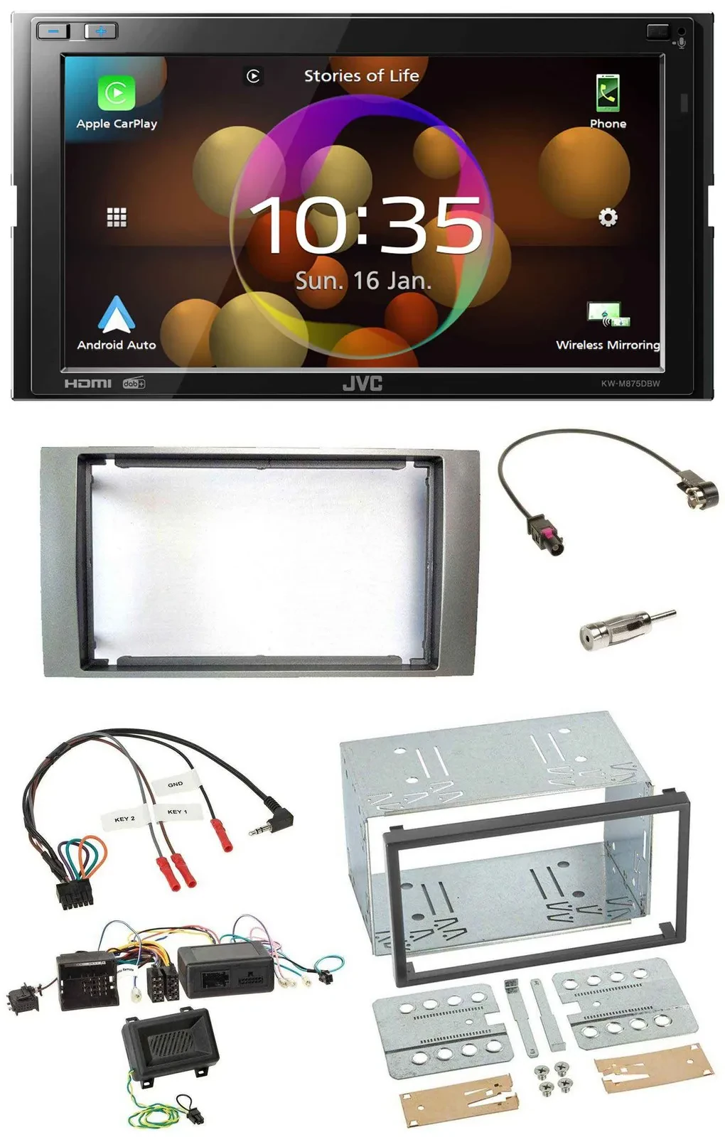 JVC DAB Lenkrad 2DIN Bluetooth USB Autoradio für Ford Kuga 2008-2012 silber