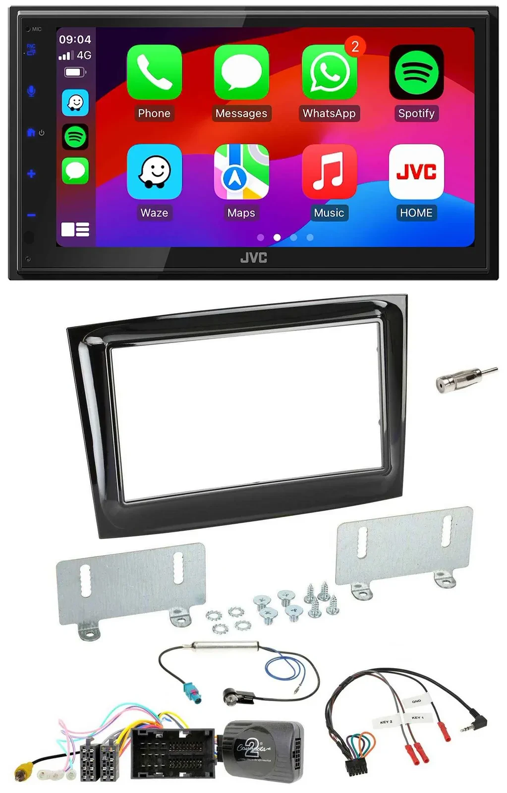 JVC Bluetooth USB Lenkrad 2DIN DAB Autoradio für Fiat Doblo ab 15 piano schwarz