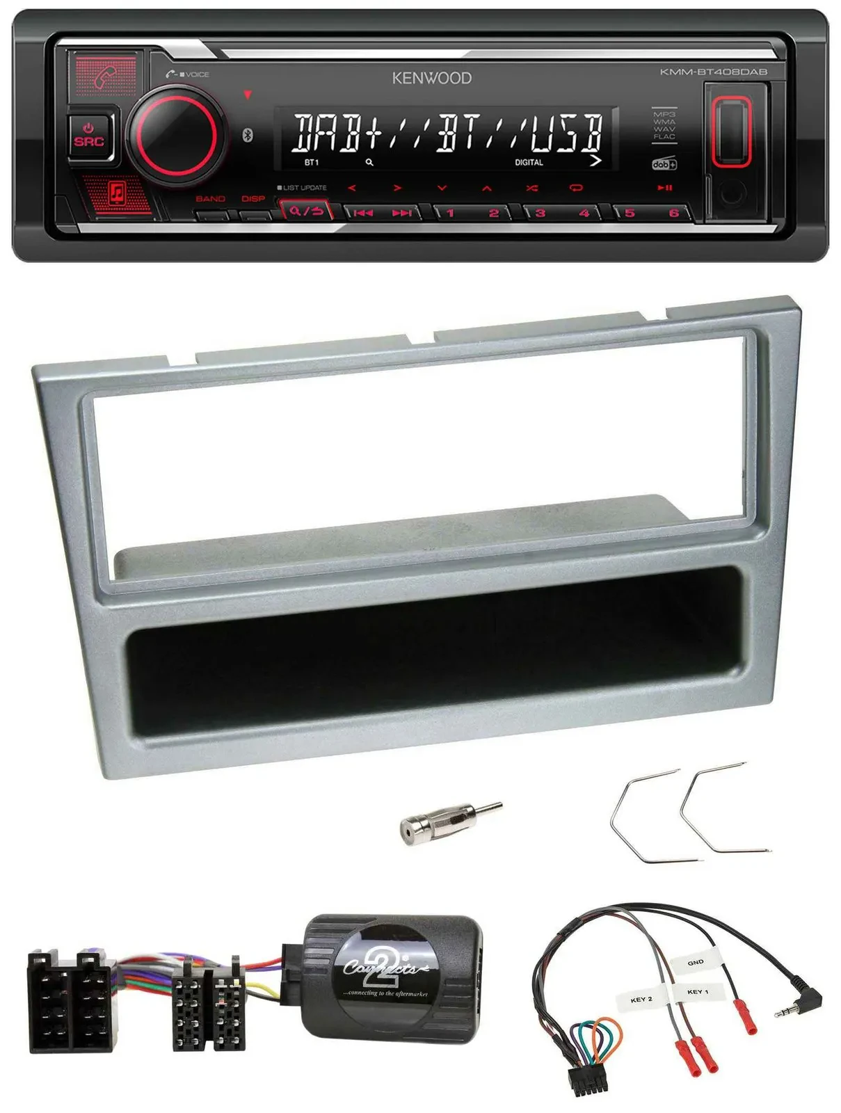 Автомагнитола Kenwood Bluetooth USB DAB для Opel Corsa C 2000–2004 серебристая с поддержкой управления с руля