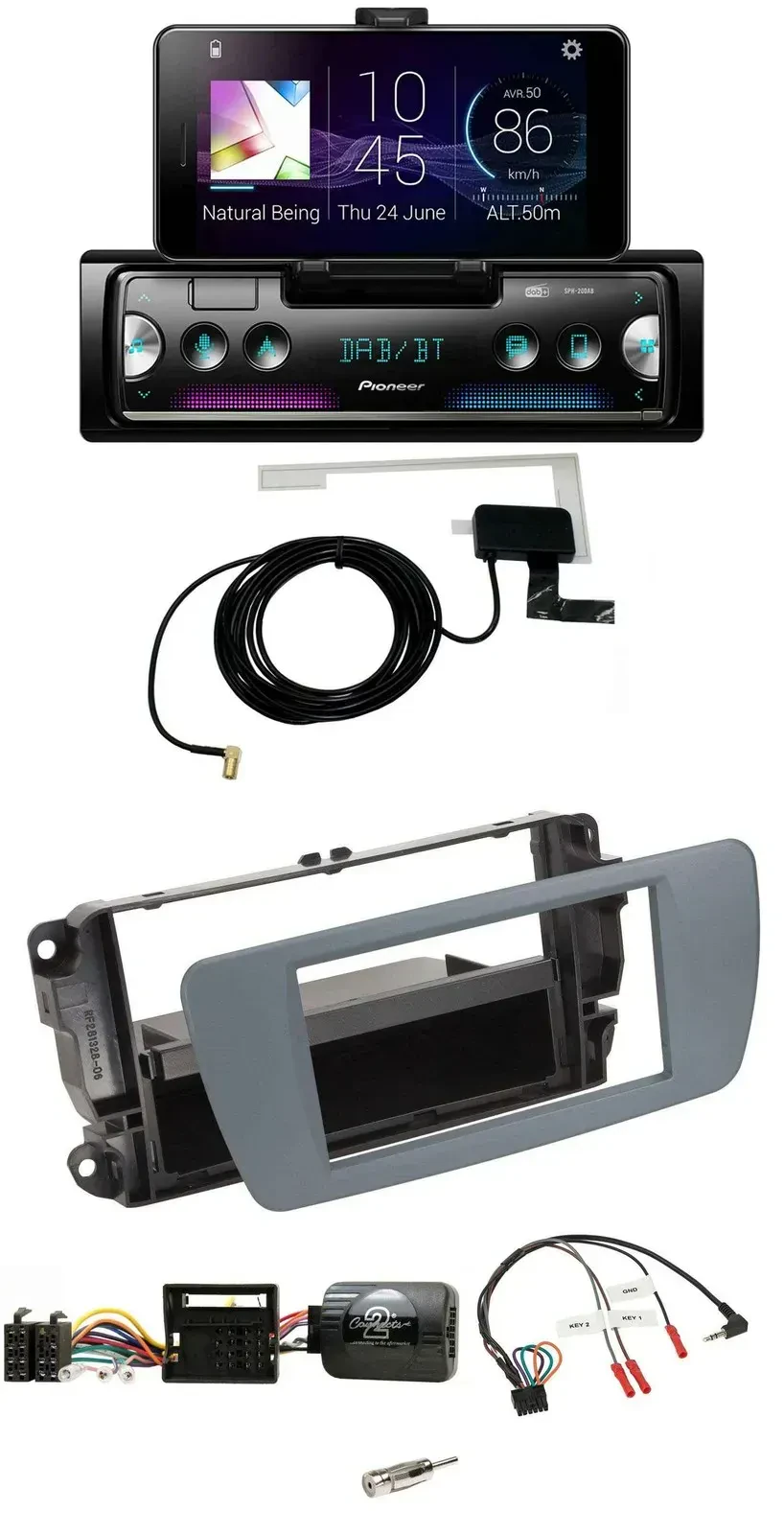 Автомагнитола Pioneer DAB, Bluetooth, USB для Seat Ibiza, поддержка управления с руля, серый Conemara Grau