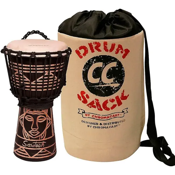 Джембе Sawtooth Harmony 8" Hand-Carved Spirit Design Rope Djembe Black w/Carry Bag