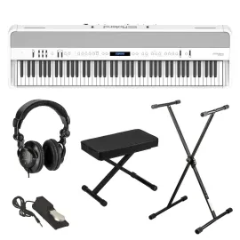 Roland FP-90X 88-Key Portable Digital Piano, White Bundle with Stand, Bench, Sus