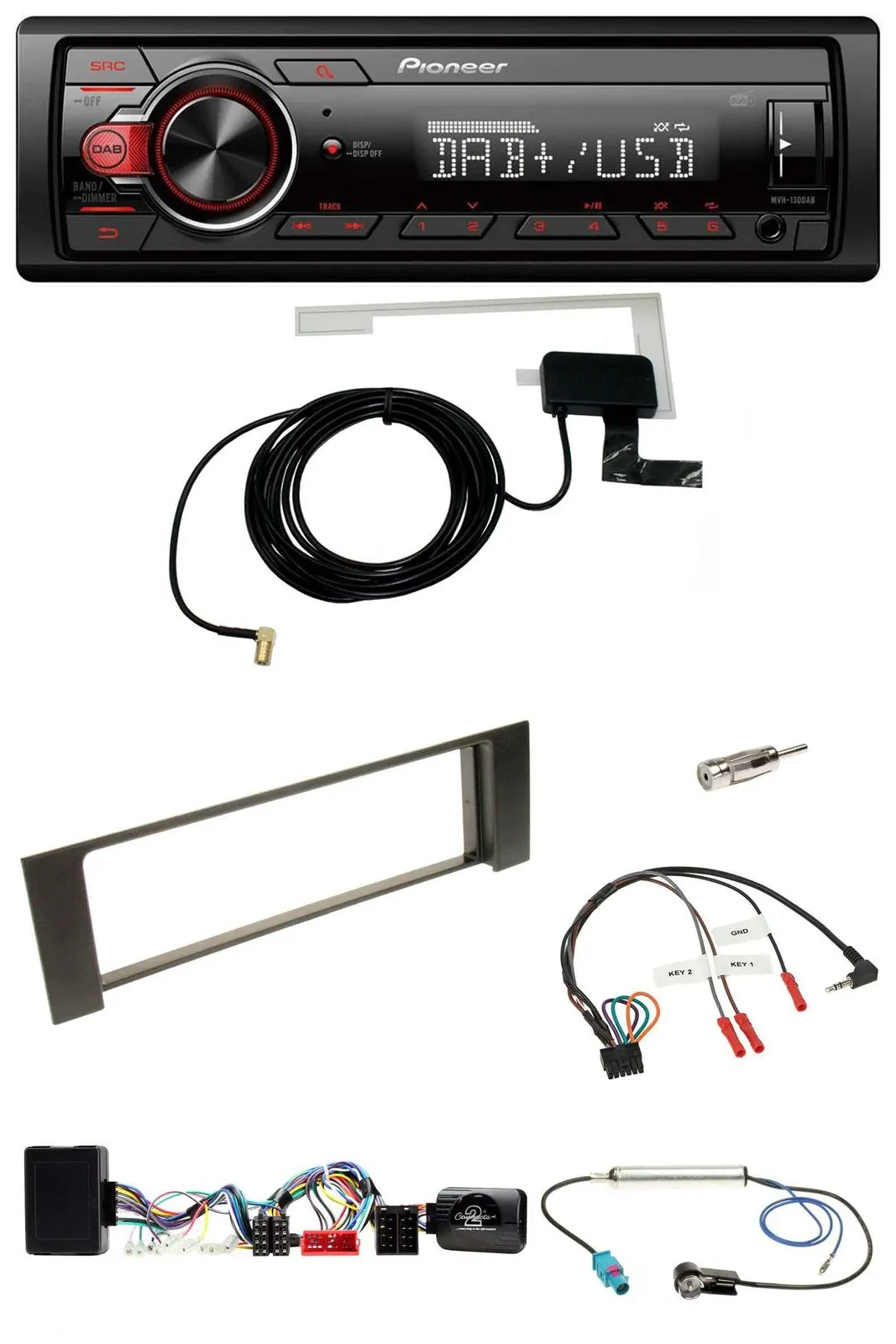 Автомагнитола Pioneer 1DIN MP3 DAB USB для Audi A4 B6 2000–2004, совместимая с управлением на руле и системой Bose (полностью активной)