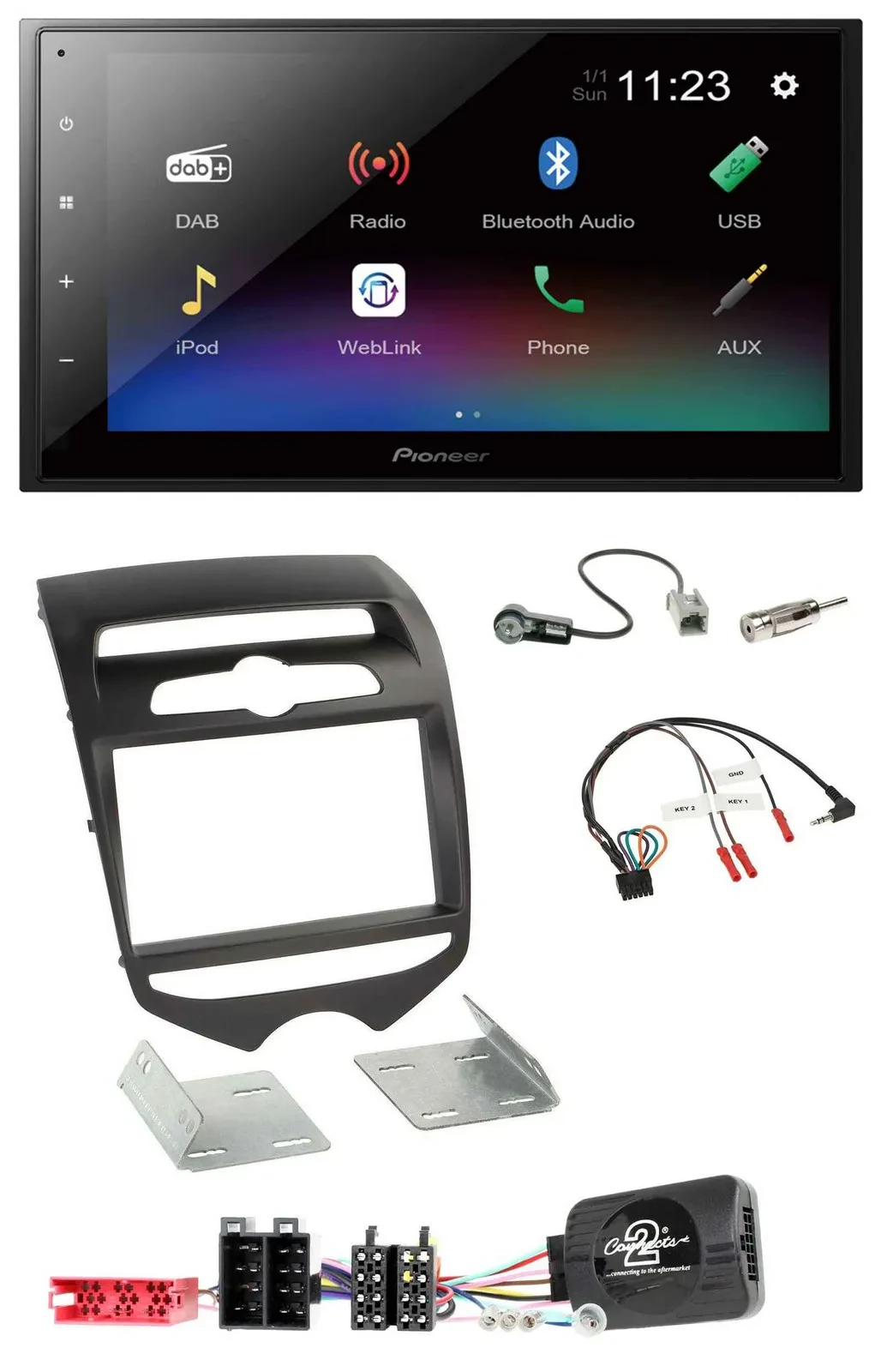 Автомагнитола Pioneer 2 DIN, USB, Bluetooth, DAB, совместимая с кнопками на руле, для Hyundai ix20 (с 2010)