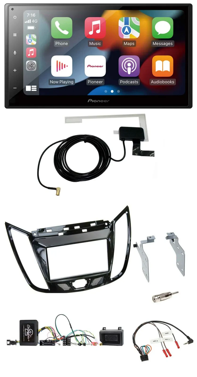 Pioneer Lenkrad USB Bluetooth DAB 2DIN Autoradio für Ford C-Max Kuga Klavierlack