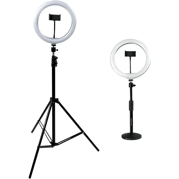 Gator Set of 2 Height-Adjustable Stands w/Pivoting LED Ring Lights/Phone Holders