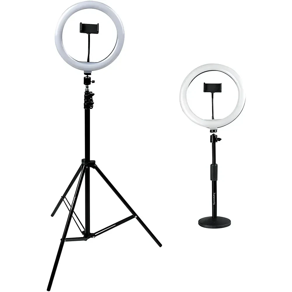 Кольцевая лампа Gator GFW-RINGLIGHTSET (набор, 2 шт.), с держателем для телефона, LED, 3 режима, 10 уровней, USB, настольная база и штатив