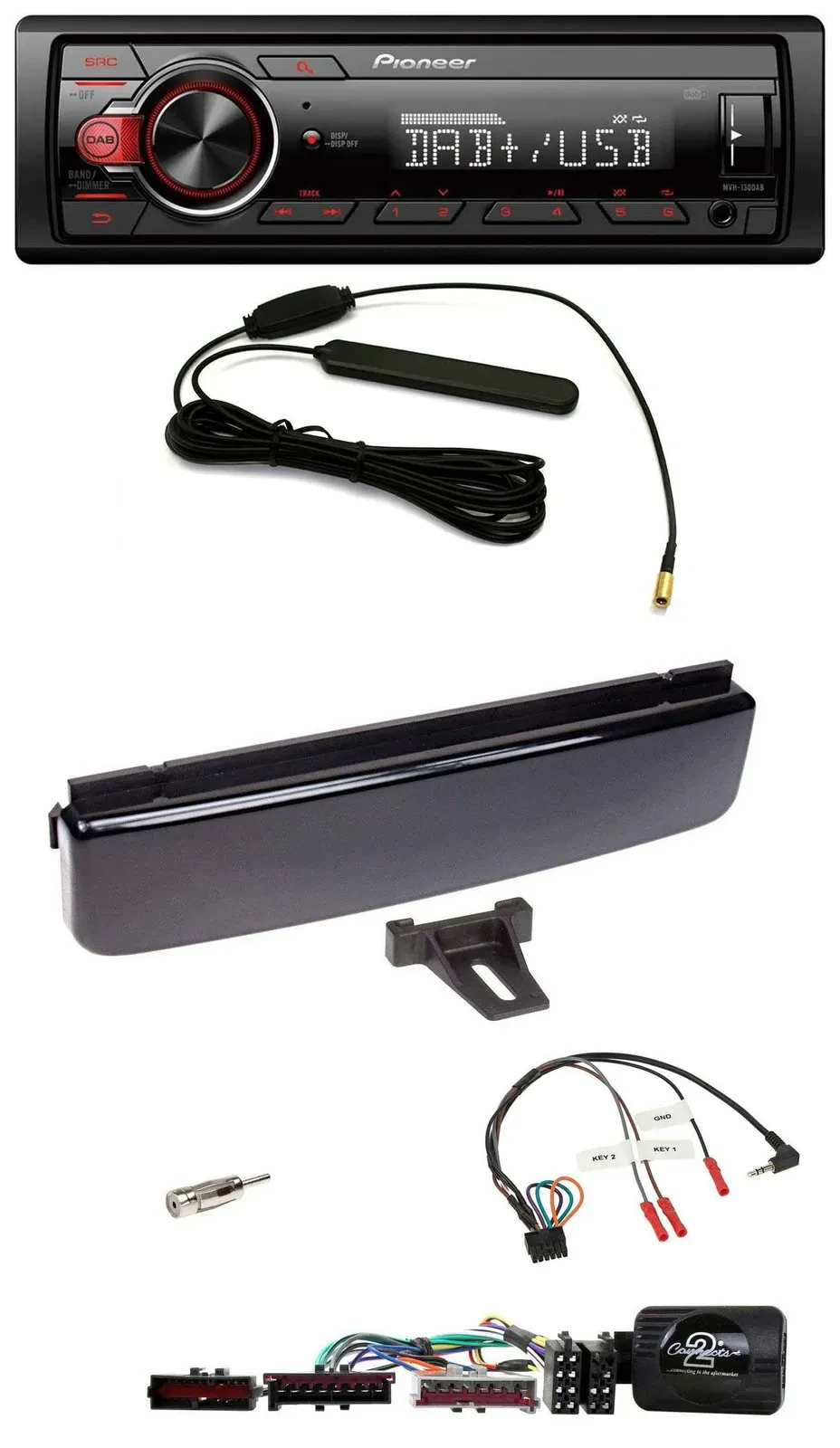 Pioneer MP3 DAB 1DIN Lenkrad USB Autoradio für Ford Mondeo Focus piano-schwarz