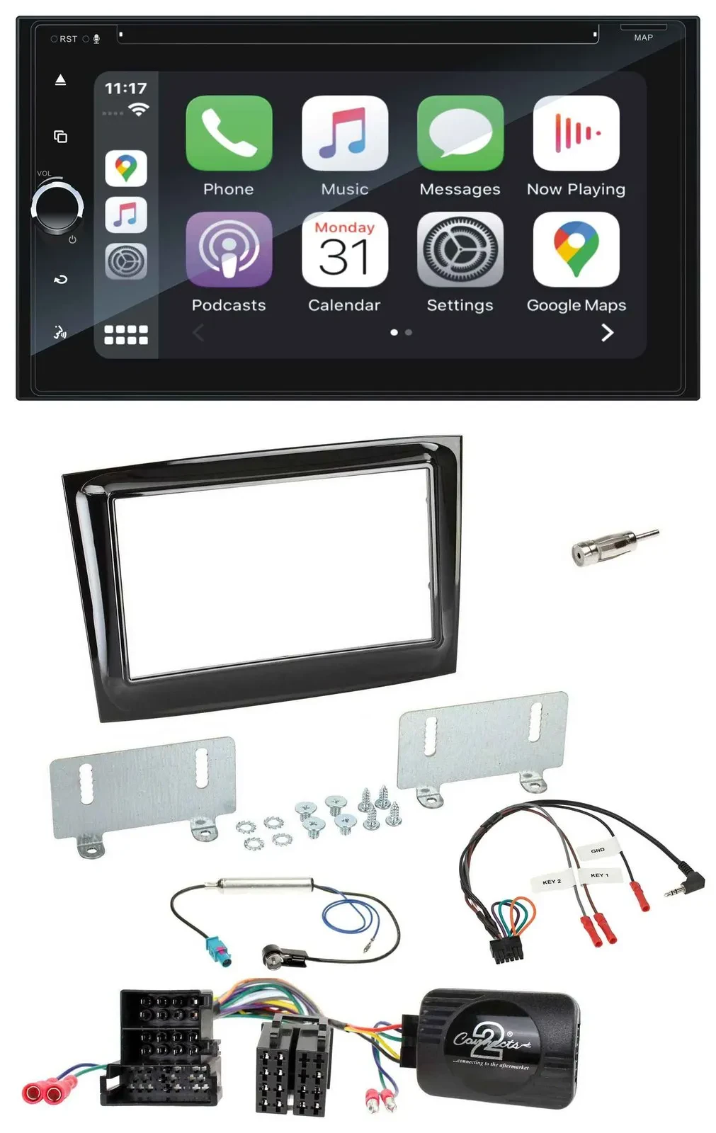 Blaupunkt DAB Lenkrad TMC Bluetooth USB 2DIN Navigation für Fiat Doblo ab 15 Min