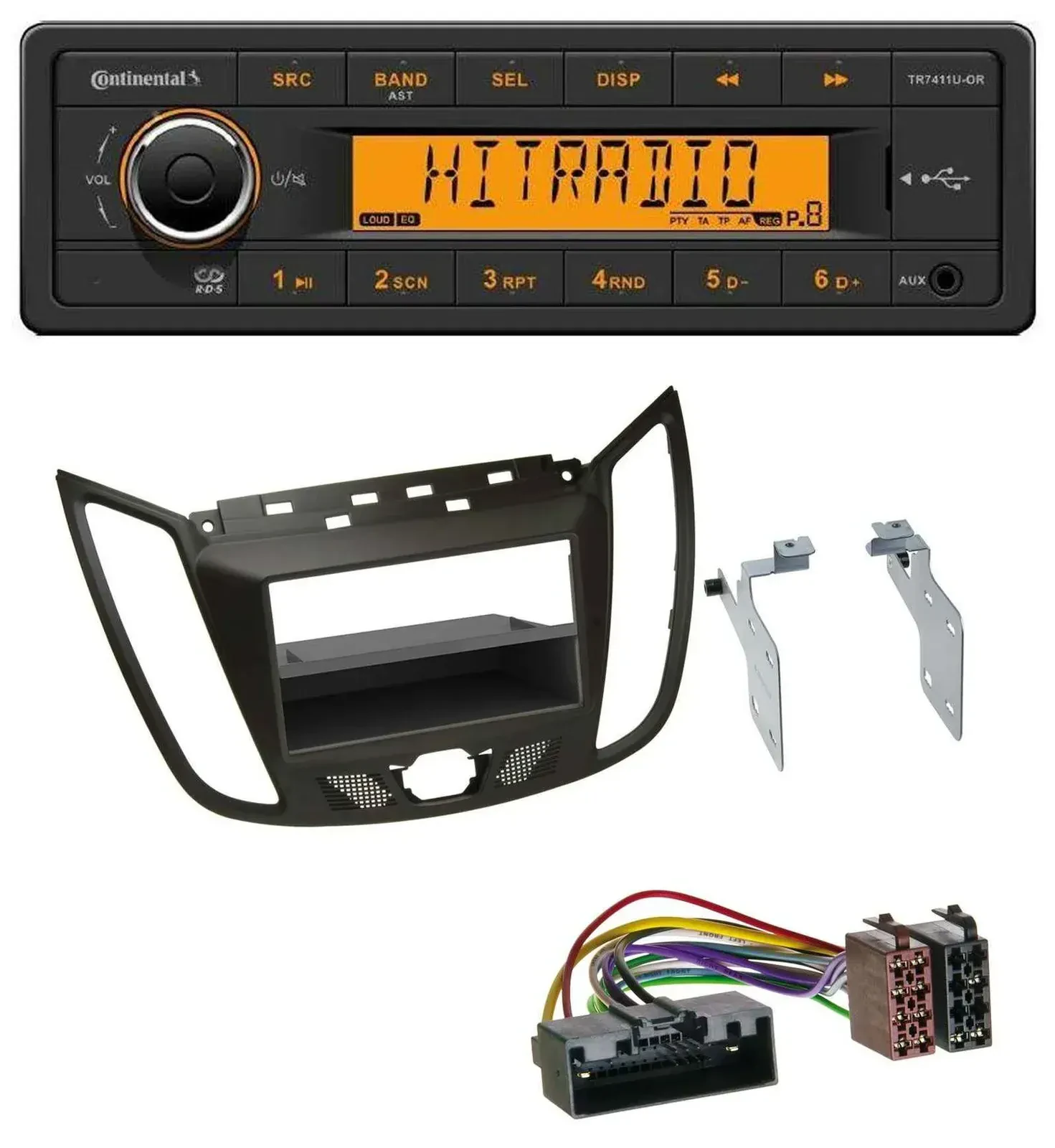 Continental 1DIN USB AUX MP3 Autoradio für Ford C-Max / Kuga - dunkelbraun