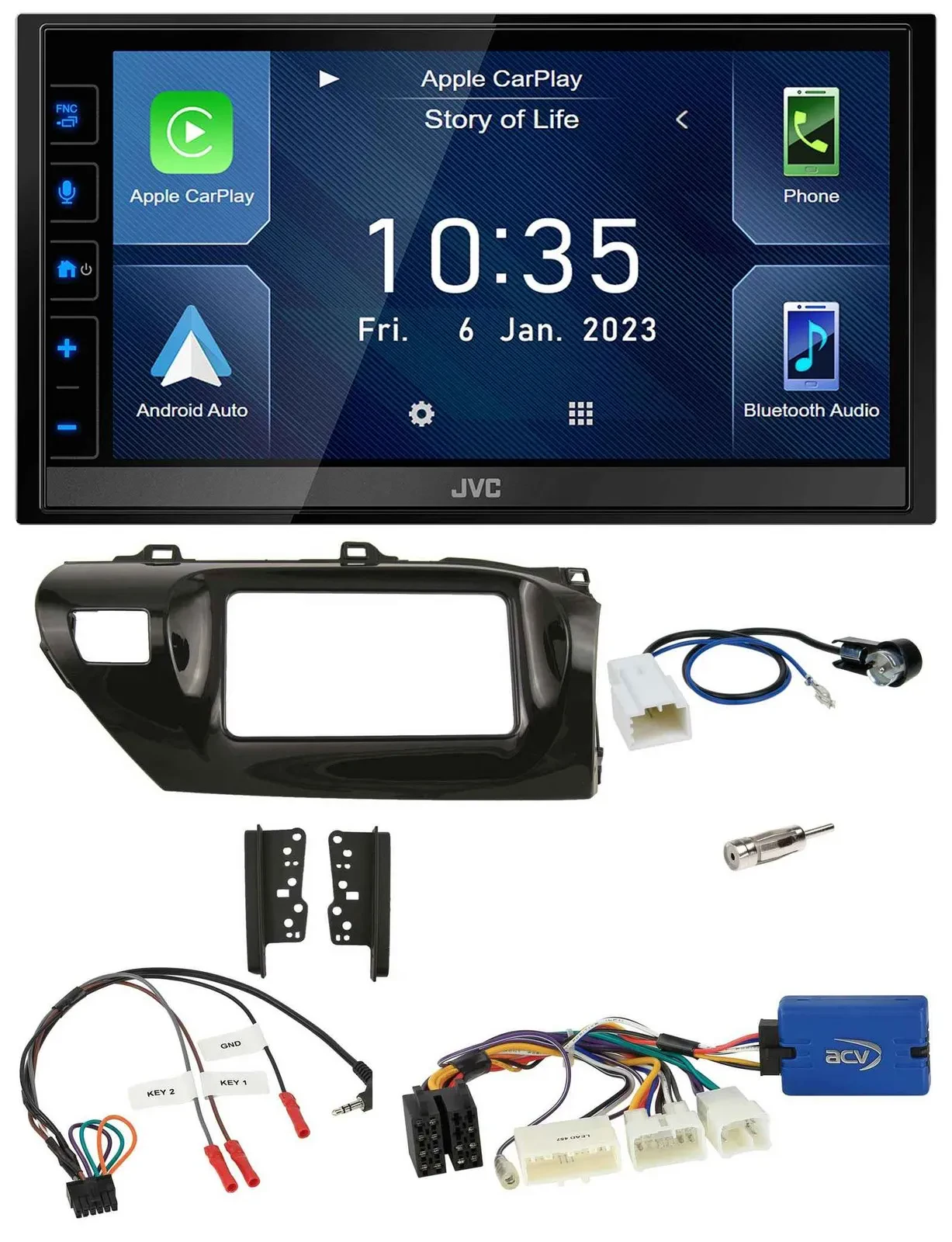 JVC DAB Bluetooth Lenkrad USB 2DIN Autoradio für Toyota Hilux 2015-2020
