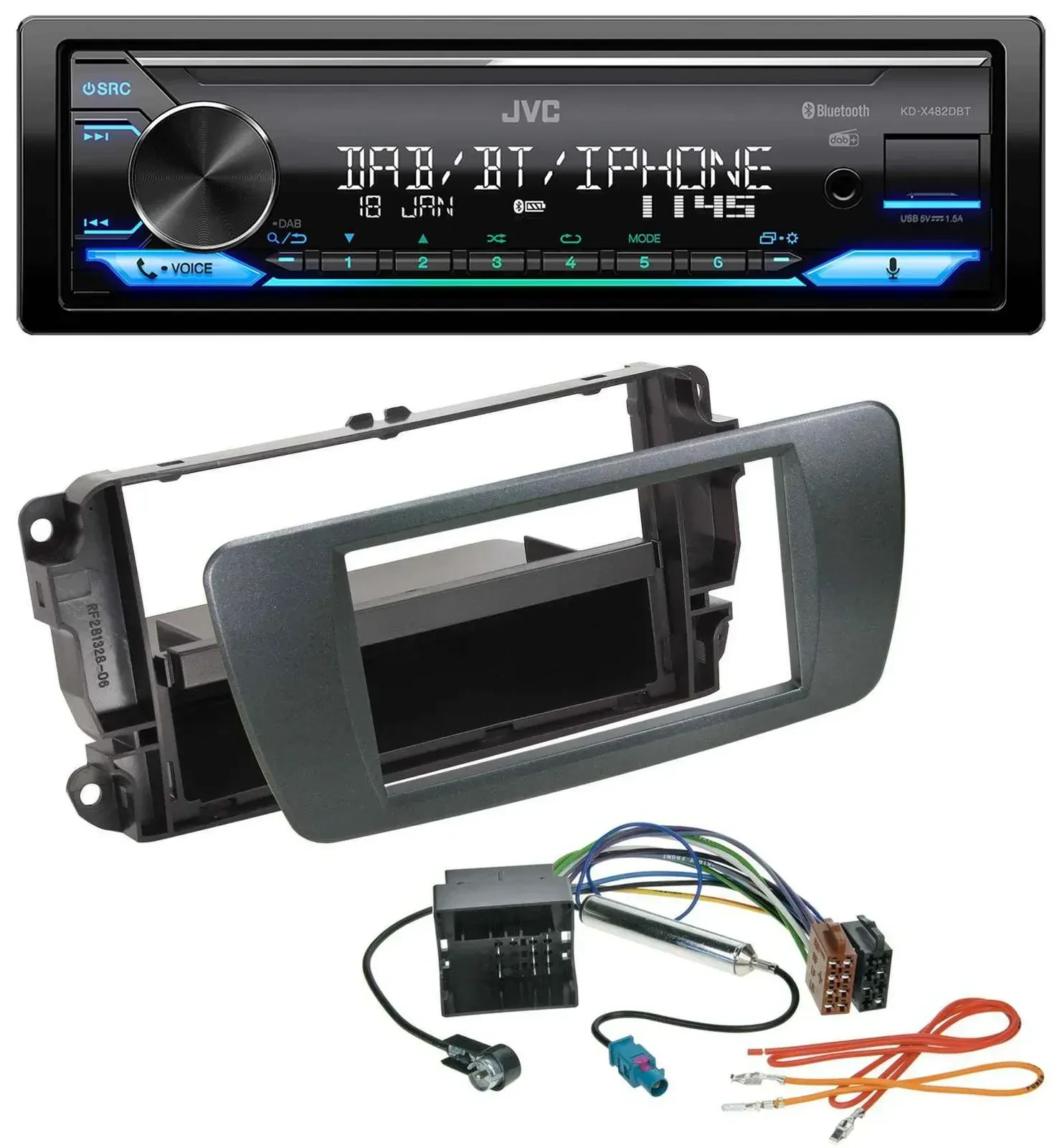 Автомагнитола для Seat Ibiza (с 2008) JVC Bluetooth, DAB, USB, MP3, чёрный