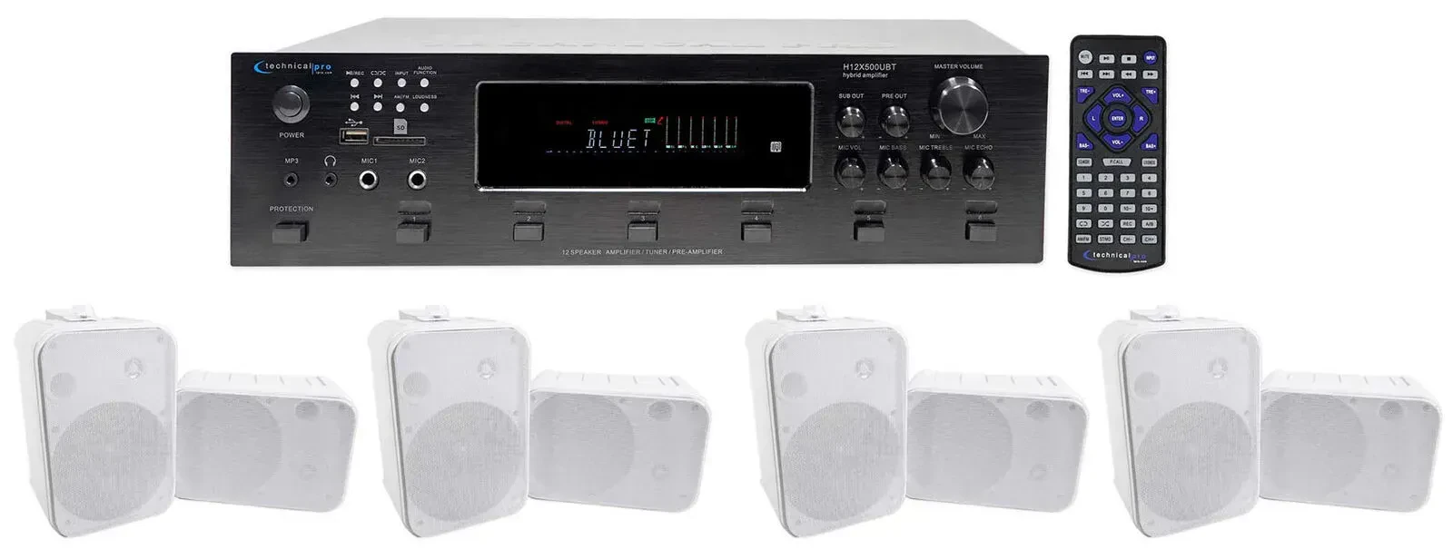 Technical Pro 6000w (6) Zone, Home Theater Bluetooth Receiver+(8) 6.5" Speakers