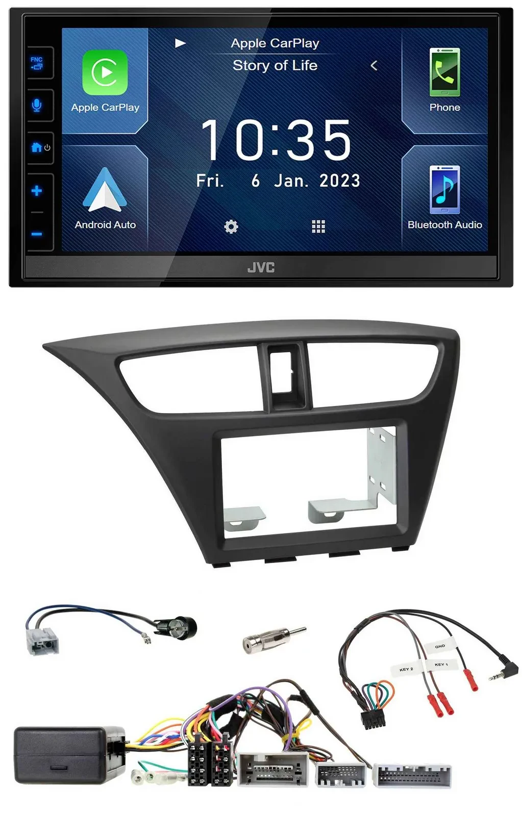 JVC DAB Bluetooth Lenkrad USB 2DIN Autoradio für Honda Civic ab 12 schwarz