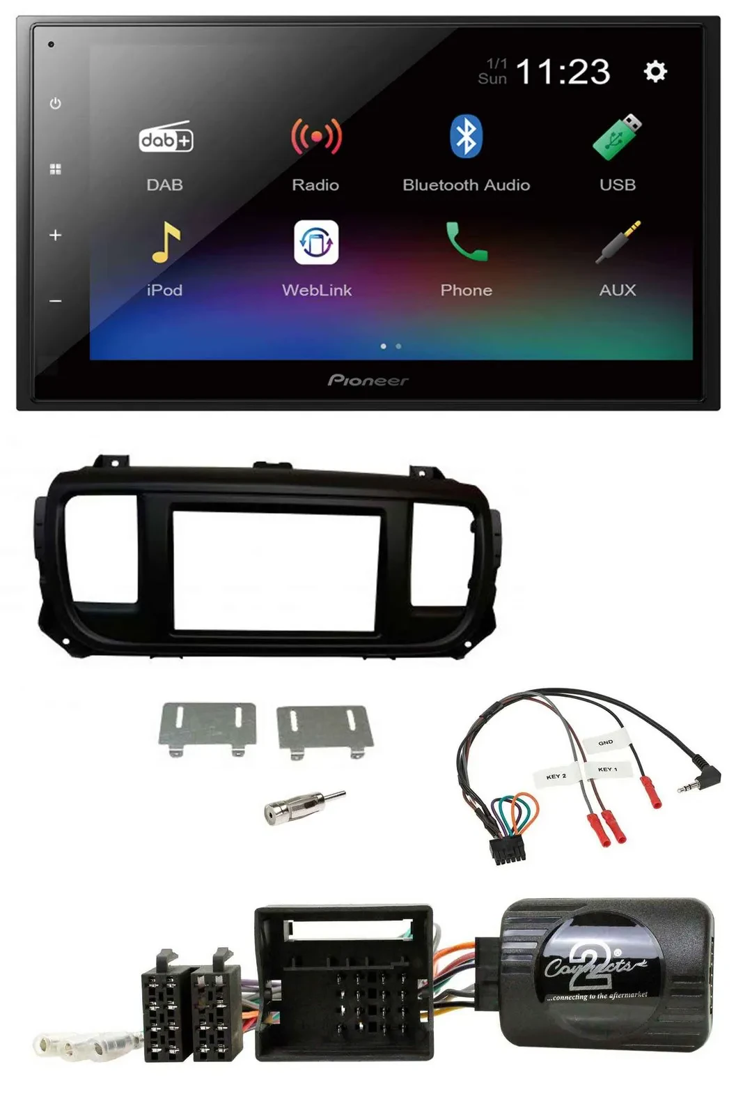 Pioneer USB Bluetooth DAB 2DIN Lenkrad Autoradio für Toyota Proace Citroen Jumpy