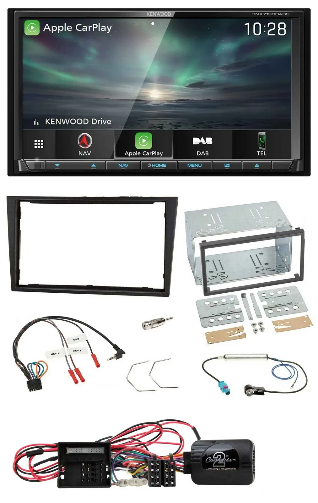 Kenwood Bluetooth USB 2DIN Lenkrad TMC DAB Navigation für Opel Corsa D stealth s