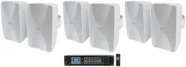 Rockville 6-Zone Commercial/Restaurant Bluetooth Amp+6) White 6.5" Wall Speakers