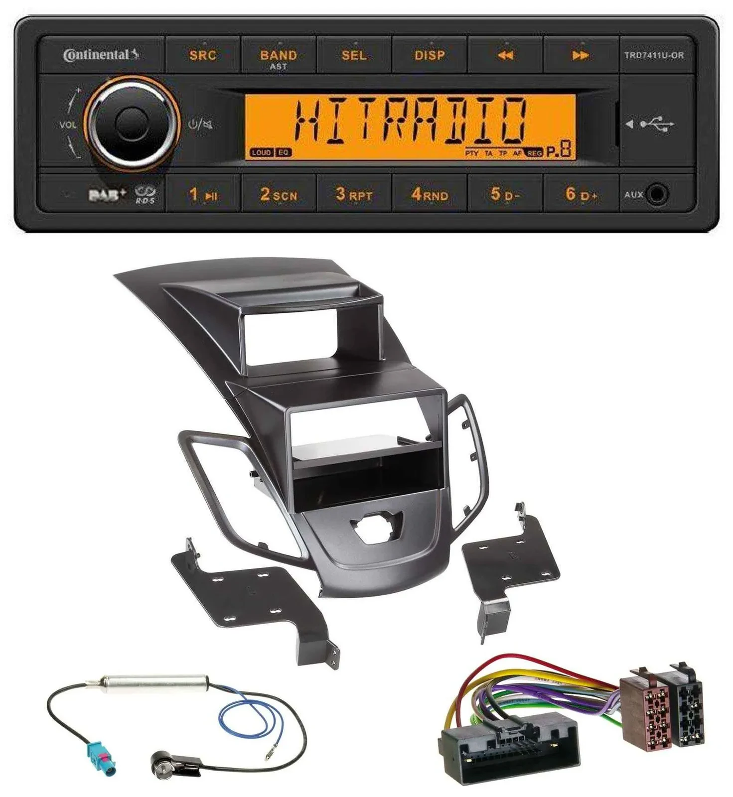 Continental 1DIN DAB MP3 AUX USB Autoradio für Ford Fiesta 10-17 Display schwarz